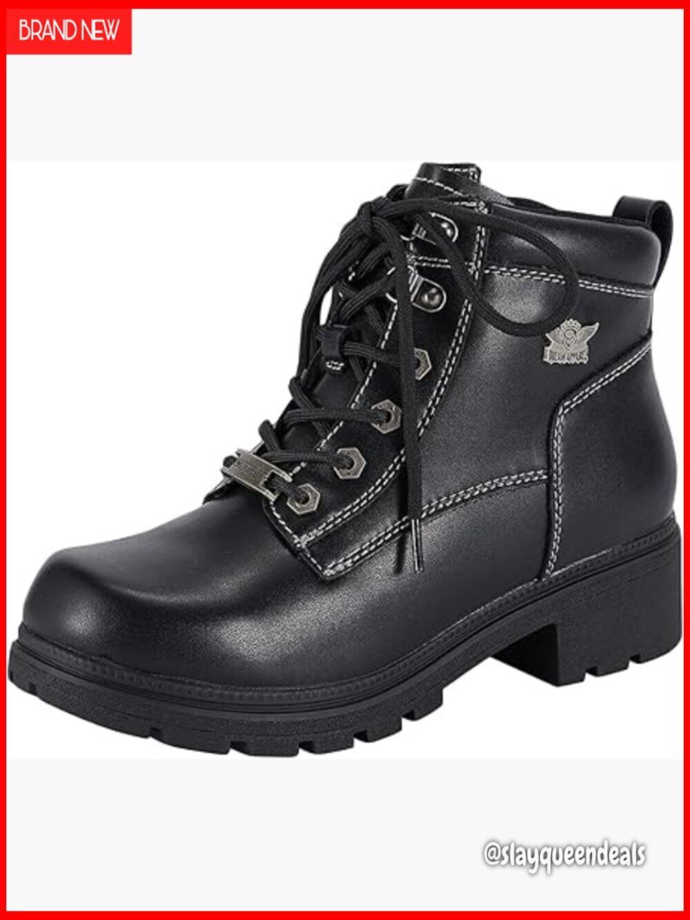 Women's Lace Up Motorcycle Boots Ankle Booties Chunky Heel Waterproof